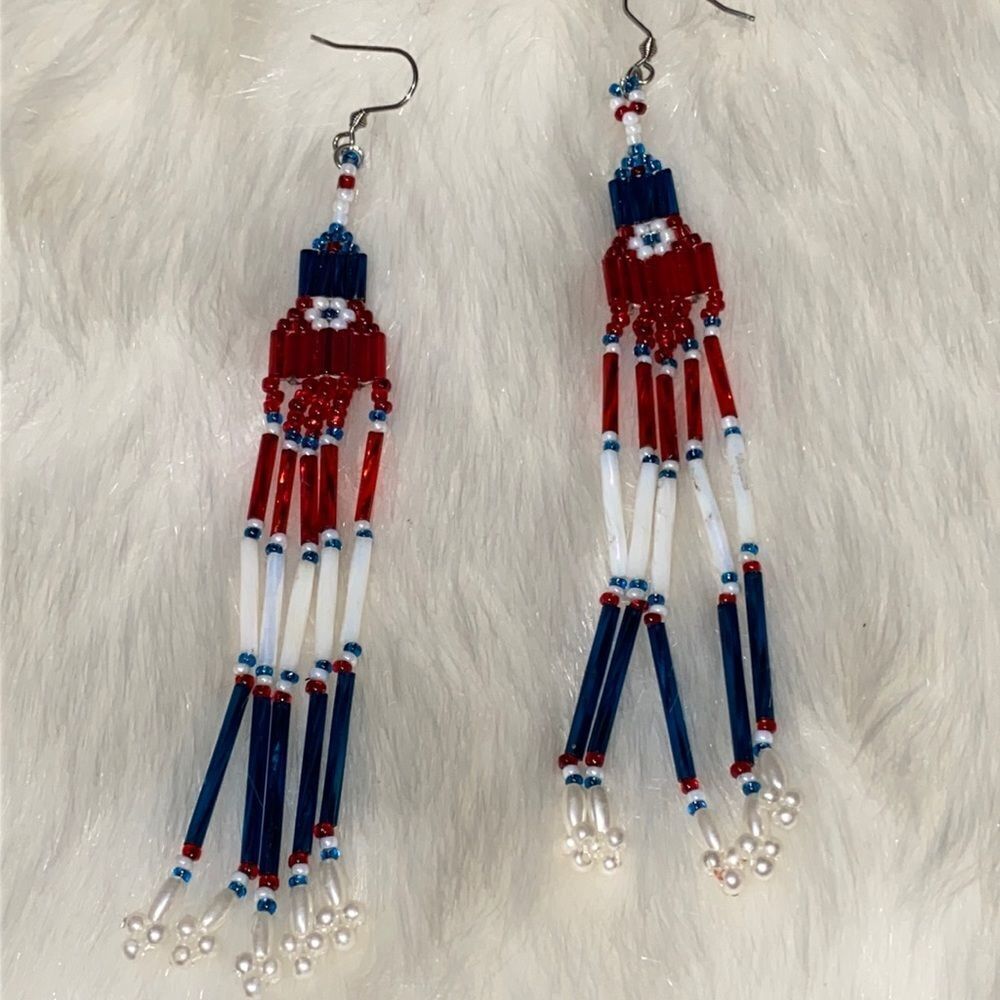 Vintage American Native Beaded Tassel Earrings